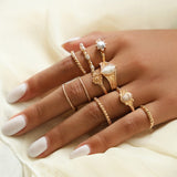 8pcs/sets Bohemian Geometric Rings Sets Clear Crystal Stone Gold Chain Opening Rings For Women Jewelry Accessories Gifts daiiibabyyy