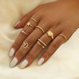8pcs/sets Bohemian Geometric Rings Sets Clear Crystal Stone Gold Chain Opening Rings For Women Jewelry Accessories Gifts daiiibabyyy