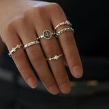 8pcs/sets Bohemian Geometric Rings Sets Clear Crystal Stone Gold Chain Opening Rings For Women Jewelry Accessories Gifts daiiibabyyy