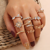 8pcs/sets Bohemian Geometric Rings Sets Clear Crystal Stone Gold Chain Opening Rings For Women Jewelry Accessories Gifts daiiibabyyy