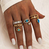 8pcs/sets Bohemian Geometric Rings Sets Clear Crystal Stone Gold Chain Opening Rings For Women Jewelry Accessories Gifts daiiibabyyy