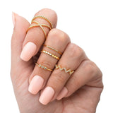 8pcs/sets Bohemian Geometric Rings Sets Clear Crystal Stone Gold Chain Opening Rings For Women Jewelry Accessories Gifts daiiibabyyy