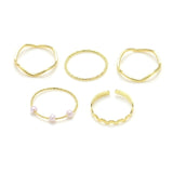 Boho Gold Silver Color Pearl Rings Set For Women Fashion Geometric Twist Hollow Open Ring Joint Finger Rings Charm Jewelry daiiibabyyy