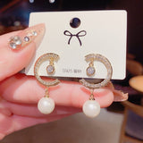 2021 New Fashion Korean Oversized White Pearl Drop Earrings for Women Bohemian Golden Round Zircon Wedding Earrings Jewelry Gift daiiibabyyy
