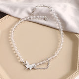 VKME Punk Pearl Chain Necklace For Women Butterfly Dog Tag Heart Pendants Necklaces Women's Neck Chain Jewelry On The Neck daiiibabyyy