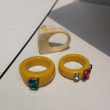 New Korean Artistic Irregular Geometric Colorful Transparent Crystal Rhinestones Acrylic Ring for Women Jewelry daiiibabyyy