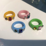 New Korean Artistic Irregular Geometric Colorful Transparent Crystal Rhinestones Acrylic Ring for Women Jewelry daiiibabyyy