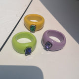 New Korean Artistic Irregular Geometric Colorful Transparent Crystal Rhinestones Acrylic Ring for Women Jewelry daiiibabyyy