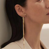 Vintage Gold Color Bar Long Thread Tassel Drop Earrings for Women Glossy Arc Geometric Korean Fashion Jewelry Hanging Pendientes daiiibabyyy