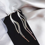 Vintage Gold Color Bar Long Thread Tassel Drop Earrings for Women Glossy Arc Geometric Korean Fashion Jewelry Hanging Pendientes daiiibabyyy