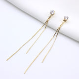 Vintage Gold Color Bar Long Thread Tassel Drop Earrings for Women Glossy Arc Geometric Korean Fashion Jewelry Hanging Pendientes daiiibabyyy