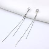 Vintage Gold Color Bar Long Thread Tassel Drop Earrings for Women Glossy Arc Geometric Korean Fashion Jewelry Hanging Pendientes daiiibabyyy