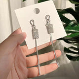 Vintage Gold Color Bar Long Thread Tassel Drop Earrings for Women Glossy Arc Geometric Korean Fashion Jewelry Hanging Pendientes daiiibabyyy