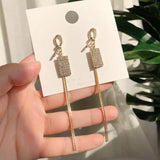 Vintage Gold Color Bar Long Thread Tassel Drop Earrings for Women Glossy Arc Geometric Korean Fashion Jewelry Hanging Pendientes daiiibabyyy