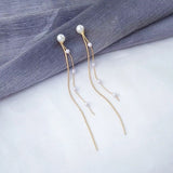 Vintage Gold Color Bar Long Thread Tassel Drop Earrings for Women Glossy Arc Geometric Korean Fashion Jewelry Hanging Pendientes daiiibabyyy