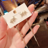 Vintage Gold Color Bar Long Thread Tassel Drop Earrings for Women Glossy Arc Geometric Korean Fashion Jewelry Hanging Pendientes daiiibabyyy