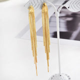 Vintage Gold Color Bar Long Thread Tassel Drop Earrings for Women Glossy Arc Geometric Korean Fashion Jewelry Hanging Pendientes daiiibabyyy
