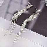 Vintage Gold Color Bar Long Thread Tassel Drop Earrings for Women Glossy Arc Geometric Korean Fashion Jewelry Hanging Pendientes daiiibabyyy
