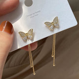 Vintage Gold Color Bar Long Thread Tassel Drop Earrings for Women Glossy Arc Geometric Korean Fashion Jewelry Hanging Pendientes daiiibabyyy