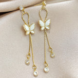 Vintage Gold Color Bar Long Thread Tassel Drop Earrings for Women Glossy Arc Geometric Korean Fashion Jewelry Hanging Pendientes daiiibabyyy