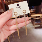 Vintage Gold Color Bar Long Thread Tassel Drop Earrings for Women Glossy Arc Geometric Korean Fashion Jewelry Hanging Pendientes daiiibabyyy