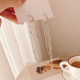 Vintage Gold Color Bar Long Thread Tassel Drop Earrings for Women Glossy Arc Geometric Korean Fashion Jewelry Hanging Pendientes daiiibabyyy