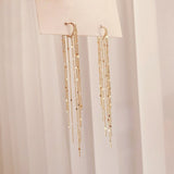 Vintage Gold Color Bar Long Thread Tassel Drop Earrings for Women Glossy Arc Geometric Korean Fashion Jewelry Hanging Pendientes daiiibabyyy