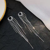 Vintage Gold Color Bar Long Thread Tassel Drop Earrings for Women Glossy Arc Geometric Korean Fashion Jewelry Hanging Pendientes daiiibabyyy