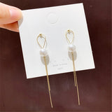 Vintage Gold Color Bar Long Thread Tassel Drop Earrings for Women Glossy Arc Geometric Korean Fashion Jewelry Hanging Pendientes daiiibabyyy