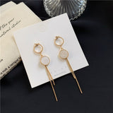 Vintage Gold Color Bar Long Thread Tassel Drop Earrings for Women Glossy Arc Geometric Korean Fashion Jewelry Hanging Pendientes daiiibabyyy