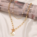 ZOVOLI Vintage Multi Layered Lock Portrait Pearl Round Coin Pendants Necklaces For Women Bohemia Gold Key Heart Long  Jewelry daiiibabyyy