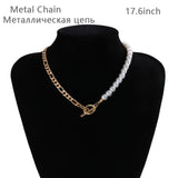 2021 New Fashion Baroque Pearl Chain Necklace Women Collar Wedding Punk Toggle Clasp Circle Lariat Bead Choker Necklaces Jewelry daiiibabyyy