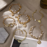 VKME Bohemian Gold Beads Pearl Bracelets for Women Fashion Beaded Charm Bracelets Pearl Pendant chain Bracelets Women Jewelry