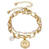 VKME Bohemian Gold Beads Pearl Bracelets for Women Fashion Beaded Charm Bracelets Pearl Pendant chain Bracelets Women Jewelry daiiibabyyy