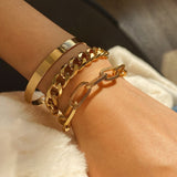 PuRui 4pcs Punk Curb Cuban Chain Bracelets Set for Women Miami Boho Thick Gold Color Charm Bracelets Bangles Fashion Jewelry daiiibabyyy