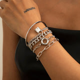 PuRui 4pcs Punk Curb Cuban Chain Bracelets Set for Women Miami Boho Thick Gold Color Charm Bracelets Bangles Fashion Jewelry daiiibabyyy