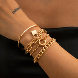 PuRui 4pcs Punk Curb Cuban Chain Bracelets Set for Women Miami Boho Thick Gold Color Charm Bracelets Bangles Fashion Jewelry daiiibabyyy