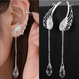 2021 New Silver Plated Angel Wing Stylist Crystal Earrings Drop Dangle Ear Stud For Women Long Cuff Earring Bohemia Jewelrys daiiibabyyy