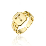 2021 New Fashion Gold Color Initial Ring Open Design Adjustable Hot Sale Watchband Chain 26 A-Z Letter CZ Rings For Women Girl daiiibabyyy