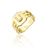 2021 New Fashion Gold Color Initial Ring Open Design Adjustable Hot Sale Watchband Chain 26 A-Z Letter CZ Rings For Women Girl daiiibabyyy