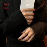 7PCS/SET Korea Fashion Mixed Minimalist Ring Set Geometric Round Metal Gold Silver Color Cuff Open Rings Jewelry For Women daiiibabyyy
