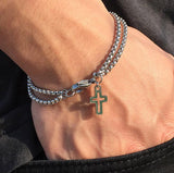 New  Double Strand Rolo Chain with Cross Charms Bracelet for Men Stainless Steel Lobster Claw Clasp Closure daiiibabyyy
