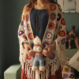 2021 Pure Handmade Retro Mori Girl Mori Arts Fan Knit Hollow Scarf Shawl Original Triangle Scarf Tassel Cape daiiibabyyy