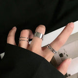 LATS Punk Metal Geometry Circular Punk Rings Set Opening Index Finger Accessories Buckle Joint Tail Ring for Women Jewelry Gifts daiiibabyyy