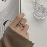 QiLuxy New Silver Color Hollowed-out Heart Shape Open Ring Design Cute Fashion Love Jewelry for Women Girl Gifts Adjustable daiiibabyyy