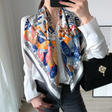 90cm * 90cm Design Scarf Lady Shawl Printed Silk Felt Headscarf Scarf Lady Headscarf Square Scarf Lady Wrap Scarf 2021 daiiibabyyy