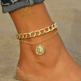 IPARAM Vintage Bohemian Metal Anklet for Women's Twist Thick Chain Coin Beads Anklet Bracelet on Leg Beach Holiday Foot Jewelry daiiibabyyy