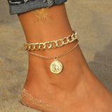 IPARAM Vintage Bohemian Metal Anklet for Women's Twist Thick Chain Coin Beads Anklet Bracelet on Leg Beach Holiday Foot Jewelry daiiibabyyy