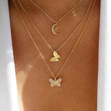 New Hot Sale Fashion Butterfly Pendant Necklace Alloy Double-Layer Clavicle Chain Butterfly Dangle Necklace Female Jewelry Gift daiiibabyyy