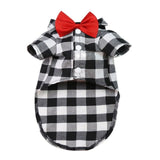 Dog Shirts Fashion bowknot Plaid Dog Shirts Cotton Pet Puppy T-Shirt Dog Clothes For Small Medium Dogs Cat daiiibabyyy